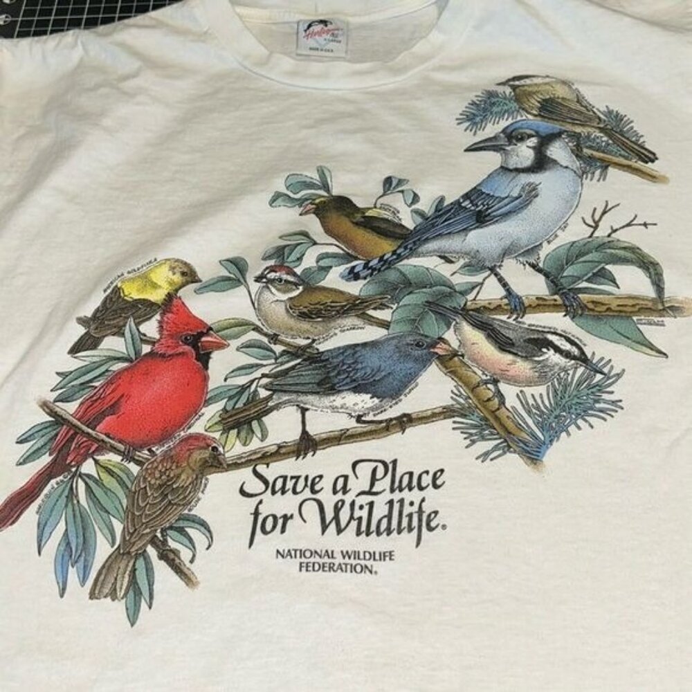 Vintage Harlequin NG "Save A Place For Wildlife" X-Large White T-Shirt Featuring